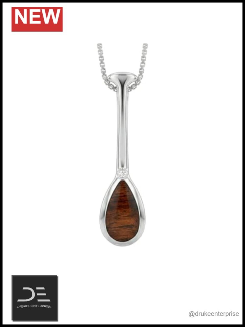 925 Sterling Silver Koa Wood Hawaiian Canoe Paddle Necklace Pendant 18" Box